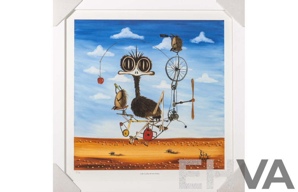 Peter Browne, (20th Century, Australian, 1947-), Life Cycle of an Emu, Giclee Limited Edition Print, Hand Signed, 65 x 65 cm (frame)