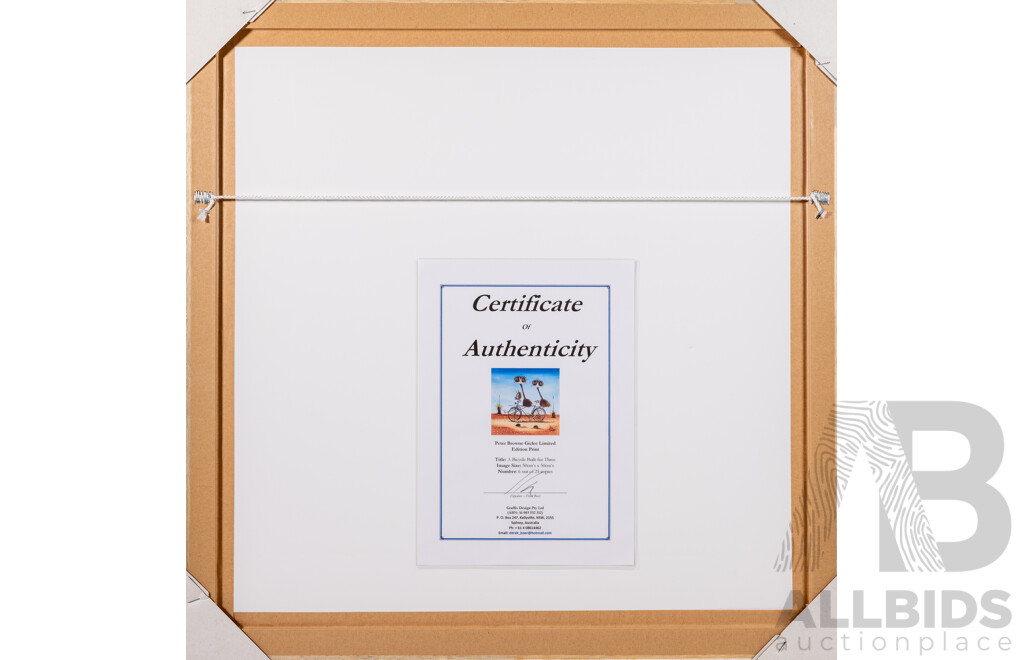 Peter Browne, (20th Century, Australian, 1947-), A Bicycle Built for Three, Giclee Limited Edition Print, Hand Signed, 65 x 65 cm (frame)