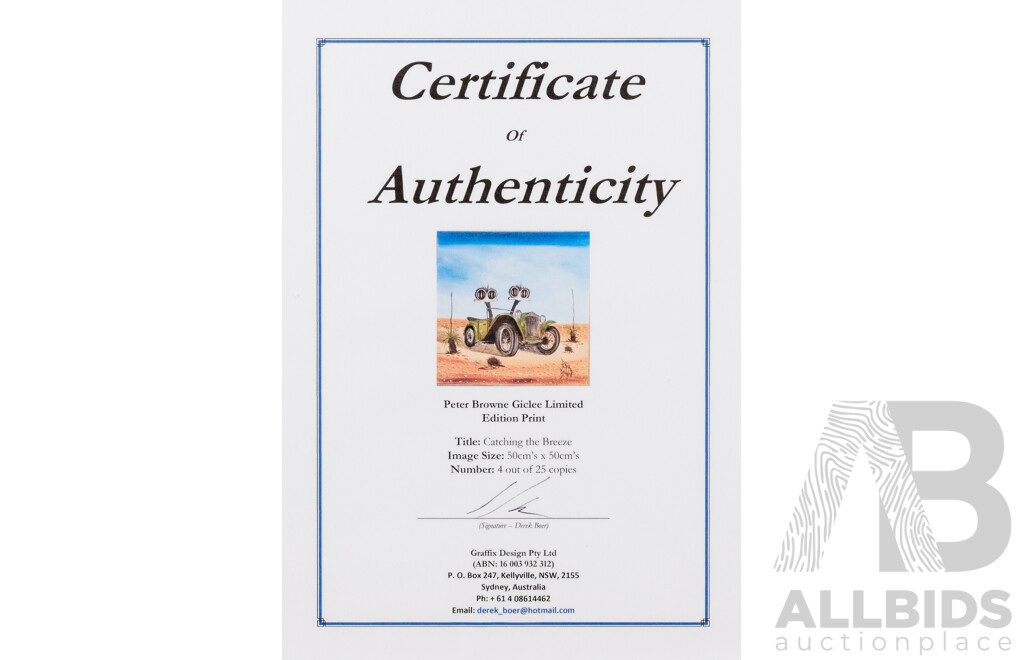 Peter Browne, (20th Century, Australian, 1947-), Catching the Breeze, Giclee Limited Edition Print, Hand Signed, 65 x 65 cm (frame)