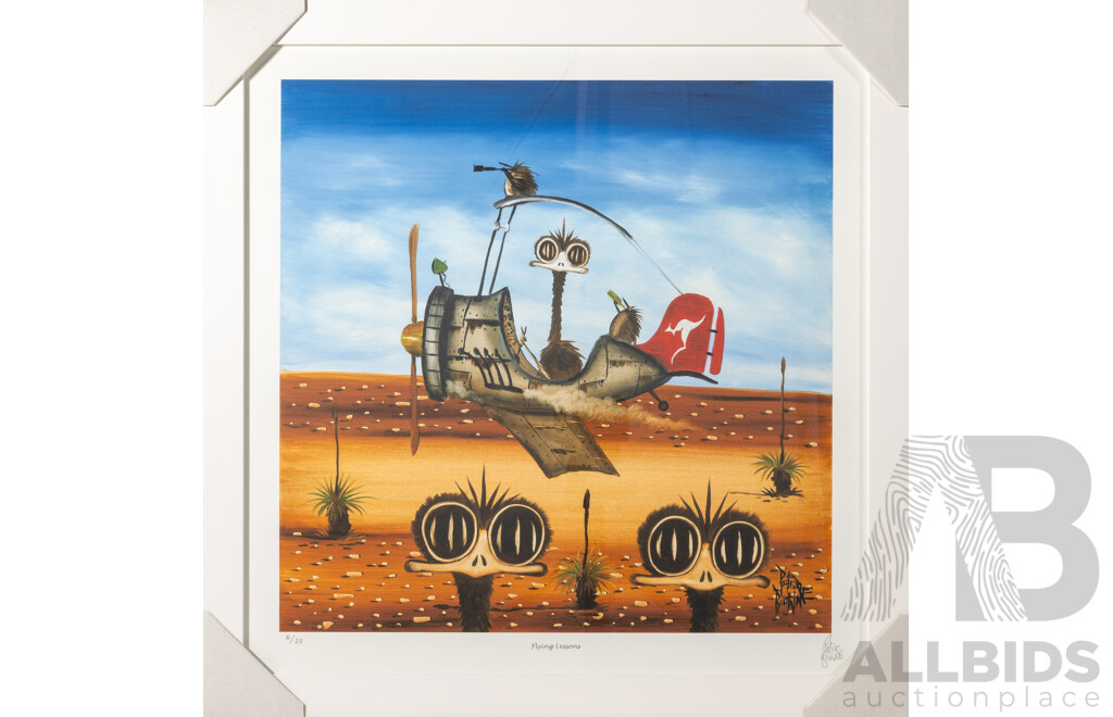 Peter Browne, (20th Century, Australian, 1947-), Flying Lessons, Giclee Limited Edition Print, Hand Signed, 65 x 65 cm (frame)