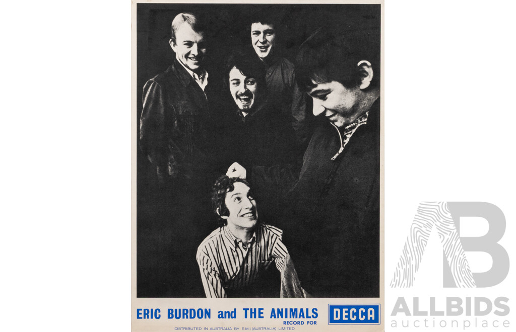 Collection Four Vintage 1960s Rock and Roll Record Store Promotional Posters, One on Board, Including Herman Hermits, Eric Burden and the Animals, The Shadows
