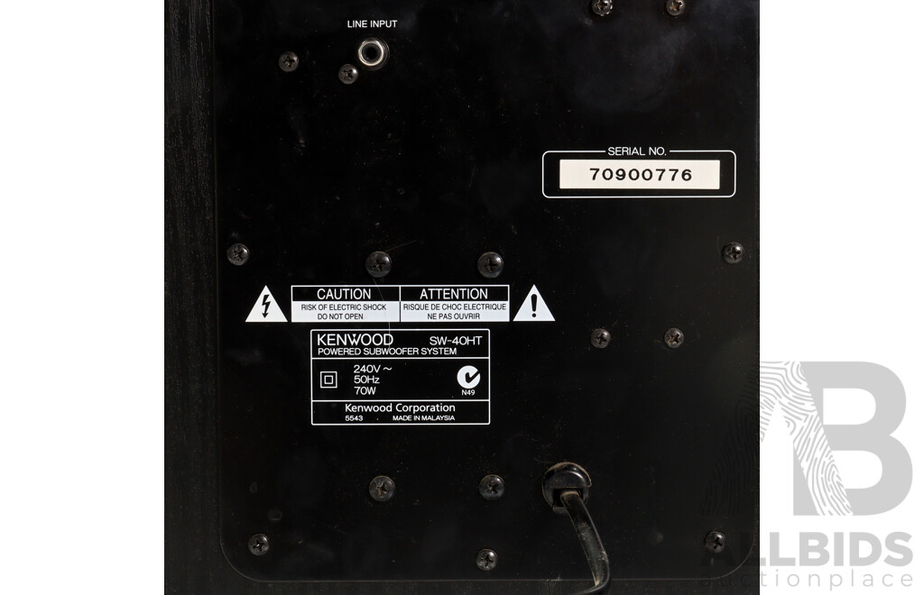 Vintage Kenwood Powered Subwoofer System SW40HT with Set Four KS 2200 Satellite Speakers