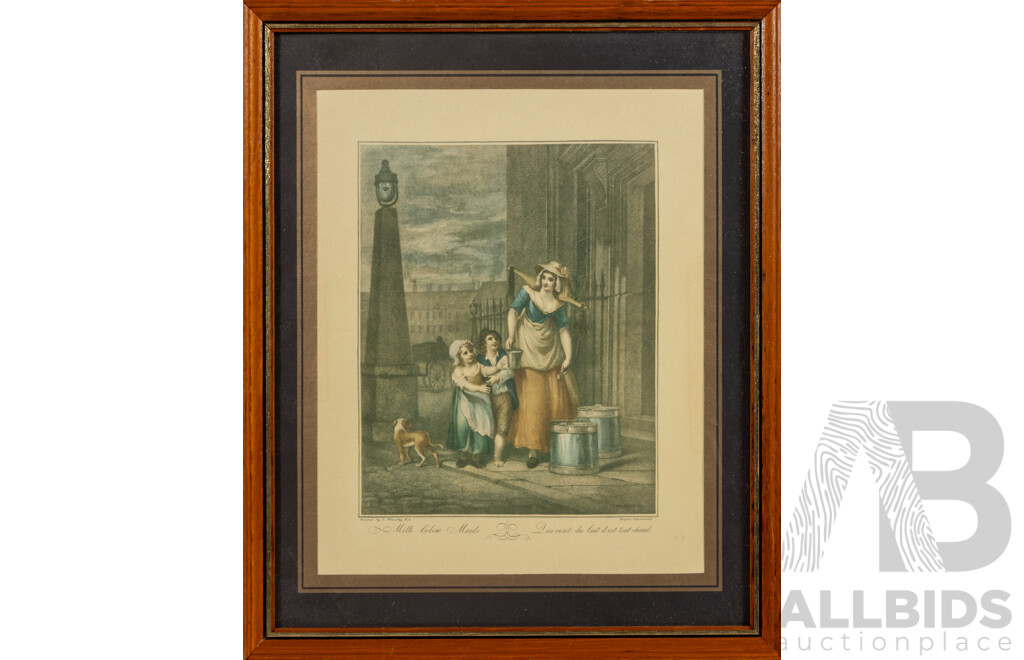 Francis Wheatley (1747-1801, British), Milk Below Maids From Cries of London, Vintage Coloured Steel Engraving Print After Original, 28.5 x 23.5 cm