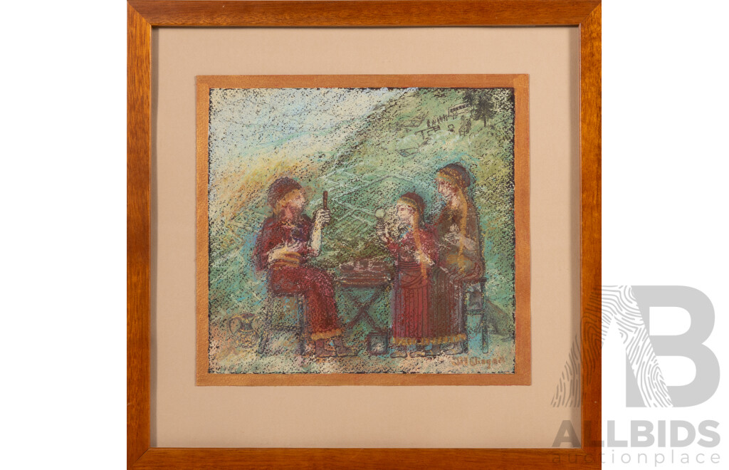Jill Clingan (20th Century, Australian, 1942-), Partying Hittites Pause for a Photo at Hattusas (2006), Original Mixed Media, 35.5 x 36 cm (frame)