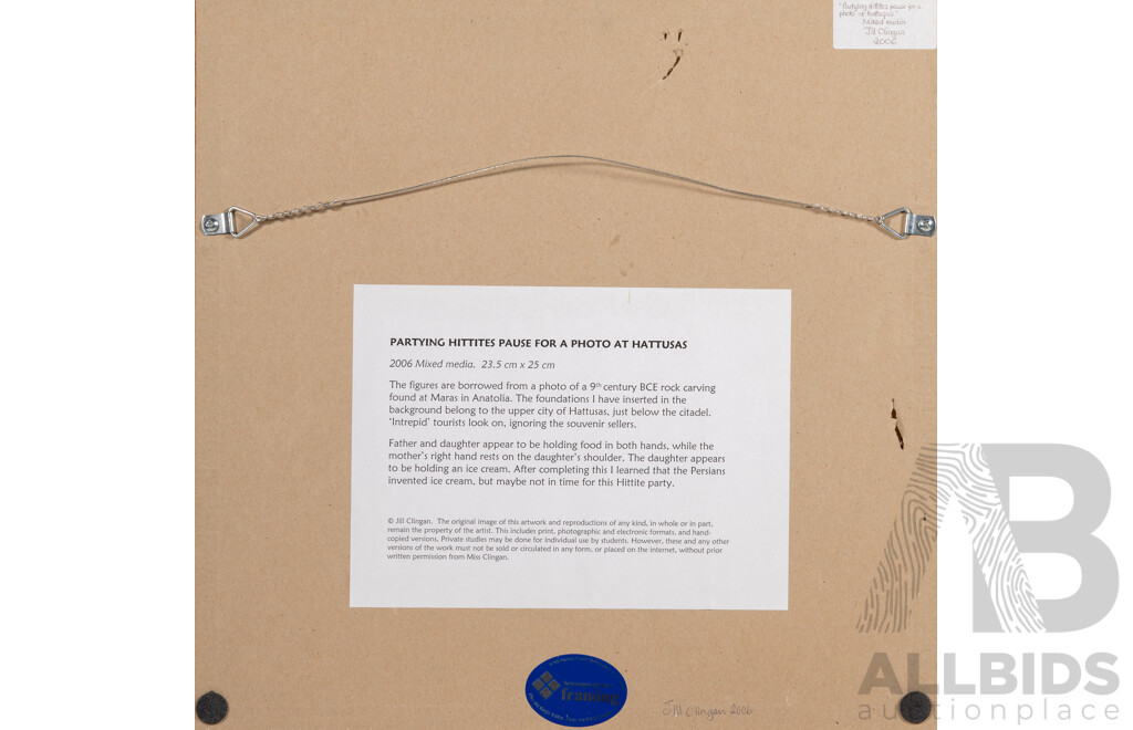 Jill Clingan (20th Century, Australian, 1942-), Partying Hittites Pause for a Photo at Hattusas (2006), Original Mixed Media, 35.5 x 36 cm (frame)