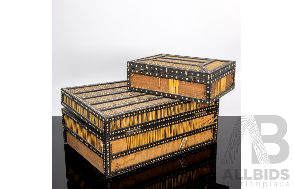 Pair of Graduated Lift Top Jewellery Boxes with Porcupine Quill Exterior