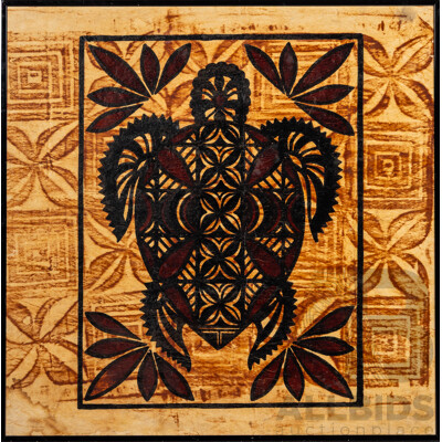Artist Unknown, (20th Century), Turtle, Vintage Tongan Pigment on Tapa Cloth Mounted to Board, 49 x 49 cm (frame)