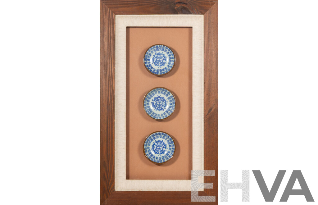Trio of Vintage Japanese Dipping Framed in Shadow Box, 60 x 35 cm (frame)