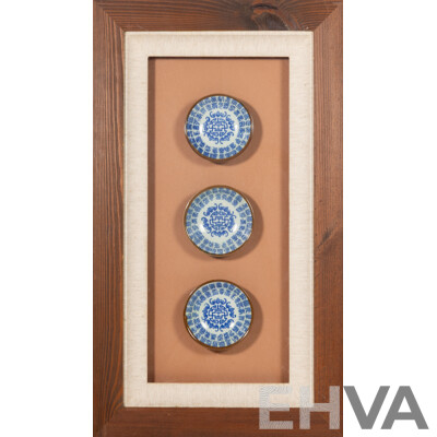 Trio of Vintage Japanese Dipping Framed in Shadow Box, 60 x 35 cm (frame)