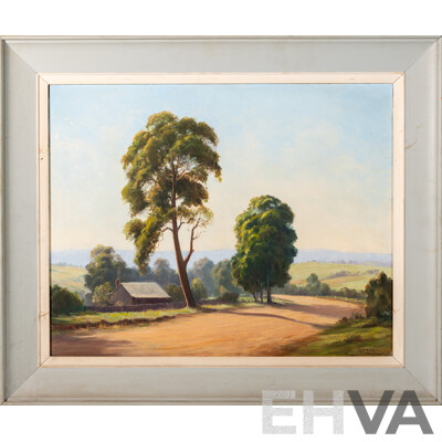 Donald A. McBean, (20th Century, Australian, 1931-2021; Active 1950-60s), the Bend in the Road, Original Vintage Oil on Canvas Board, 67 x 79 cm (frame)