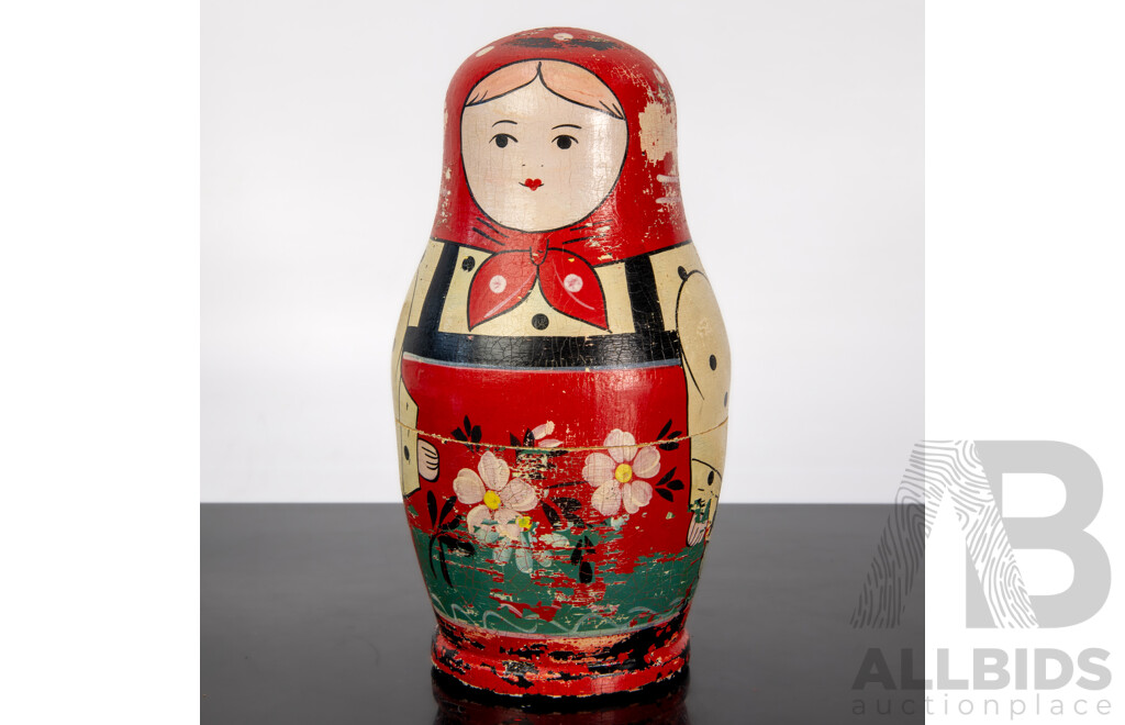 Vintage Russian Wooden Hand Painted Babushka Doll with Seven Layers