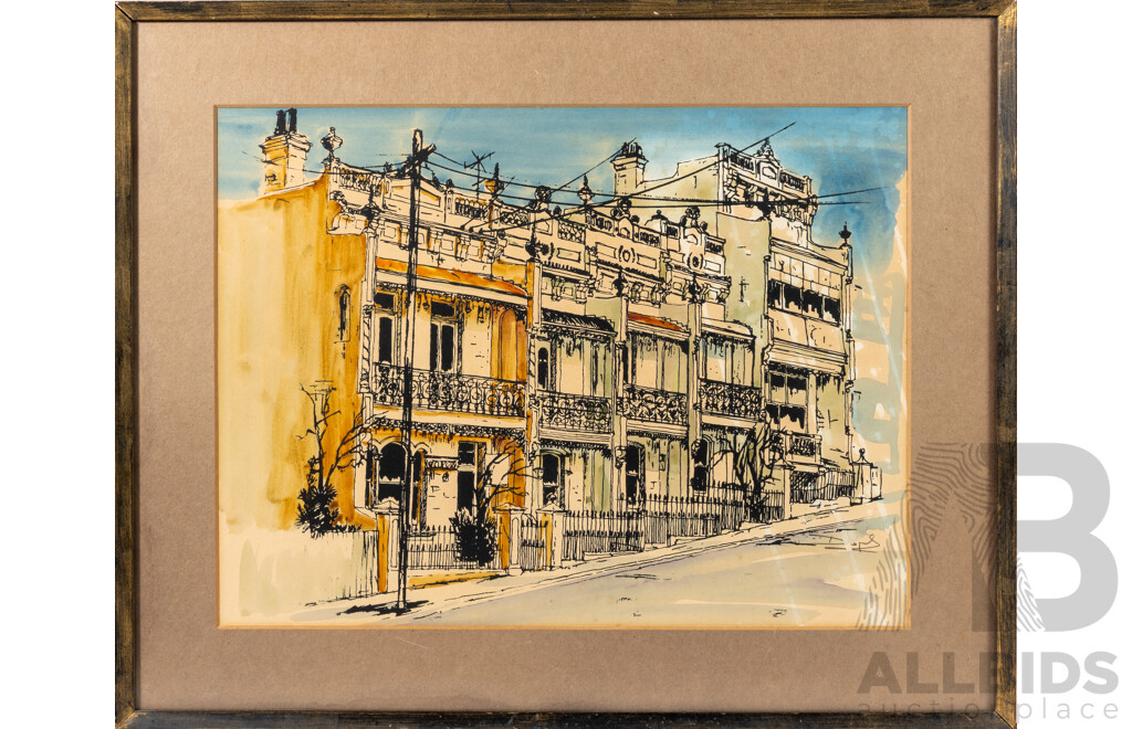 Artist Unknown (20th Century), Elizabeth Bay Road, Kings Cross, Original Vintage Ink & Watercolour, 48 x 59 cm (frame)