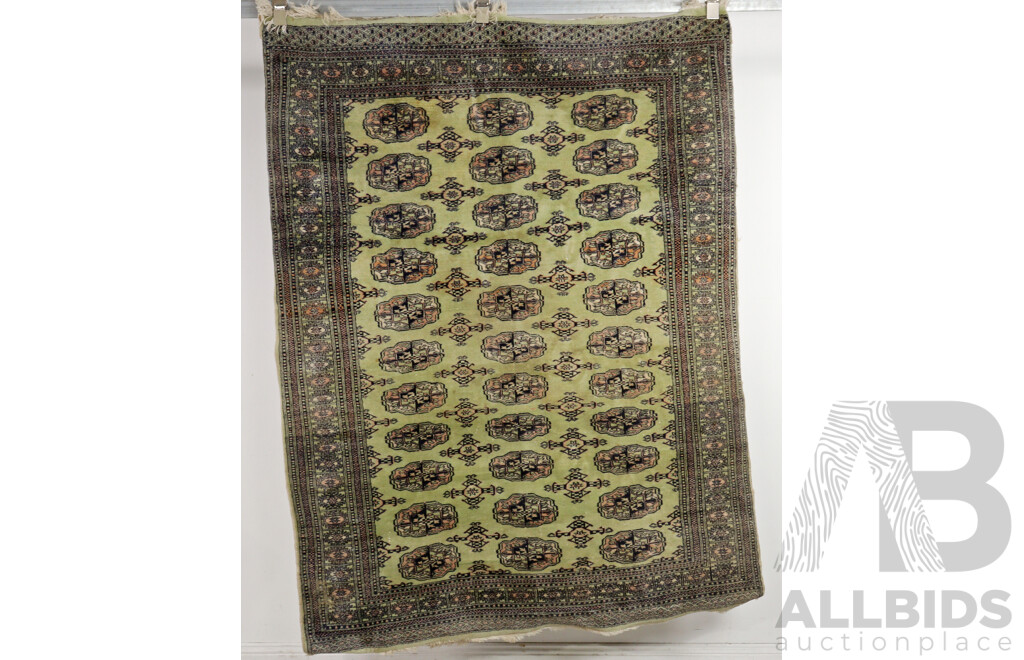 Vintage Hand Knotted Unusual Green Bokhara Wool Rug