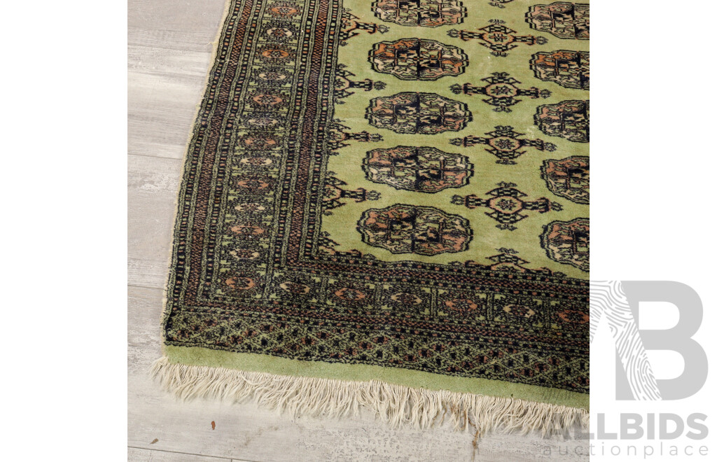 Vintage Hand Knotted Unusual Green Bokhara Wool Rug