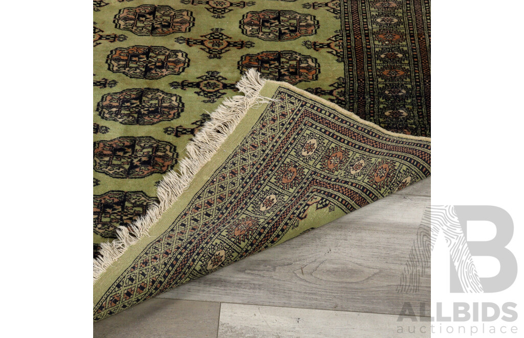 Vintage Hand Knotted Unusual Green Bokhara Wool Rug