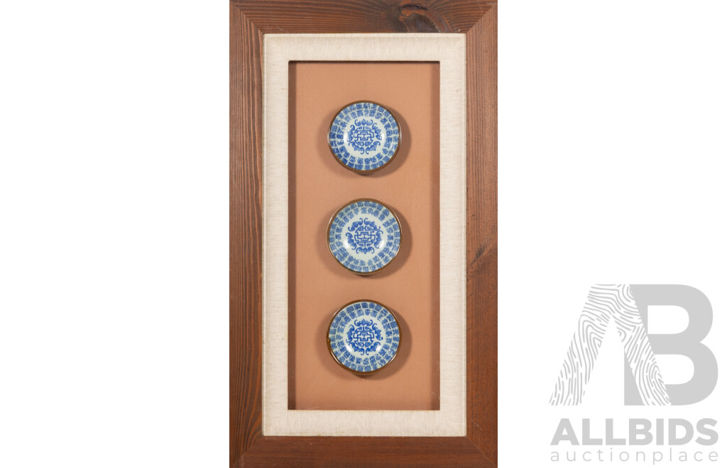 Trio of Vintage Japanese Dipping Framed in Shadow Box, 60 x 35 cm (frame)