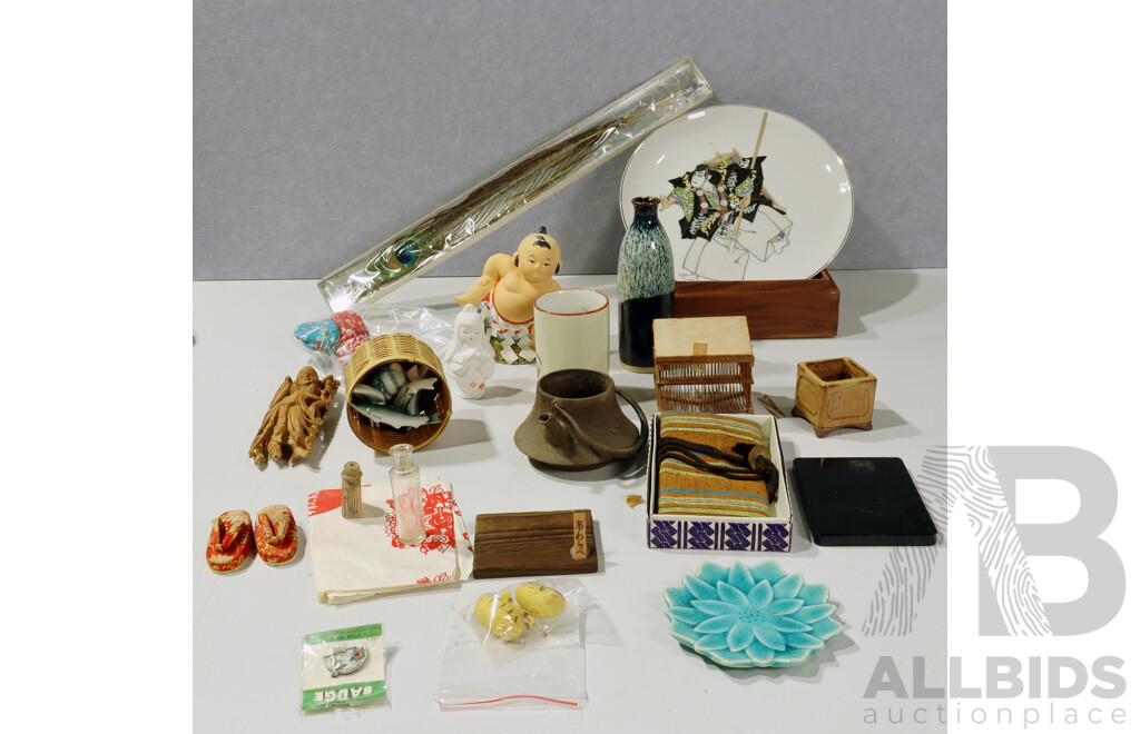 Collection Mostly Japanese Souvenir Ware Including Dolls, Ceramics and More