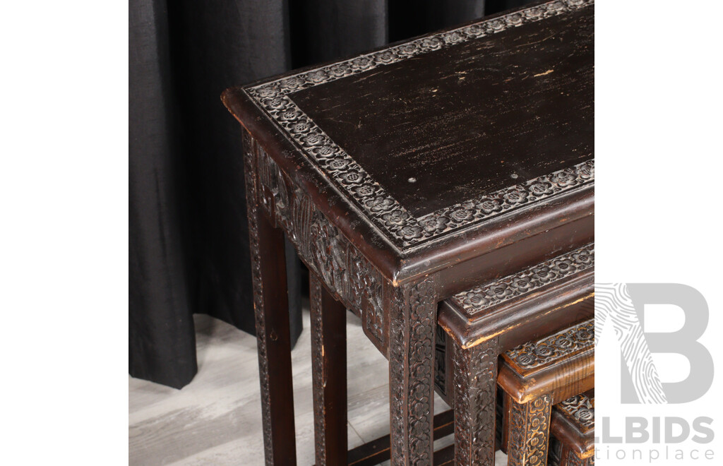 Set of Four Heavily Carved Nesting Tables