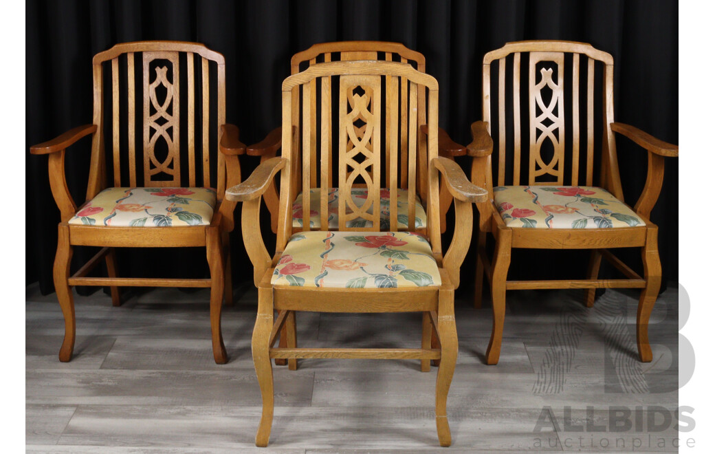Set of Four Edwardian Oak Carvers