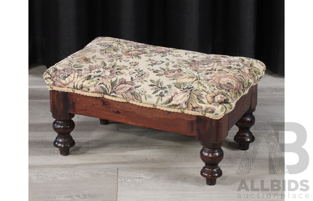 Edwardian Mahogany Footstool with Needle Point Upholstery