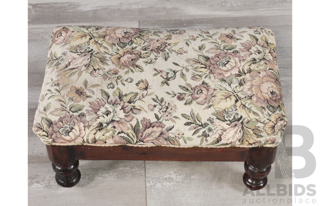 Edwardian Mahogany Footstool with Needle Point Upholstery