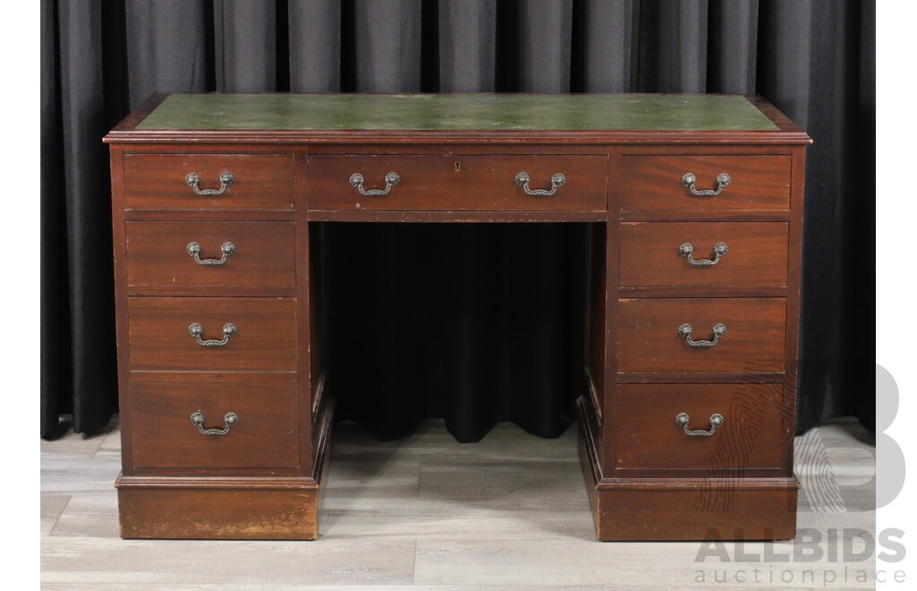 Victorian Twin Pedestal Nine Drawer Writing Desk