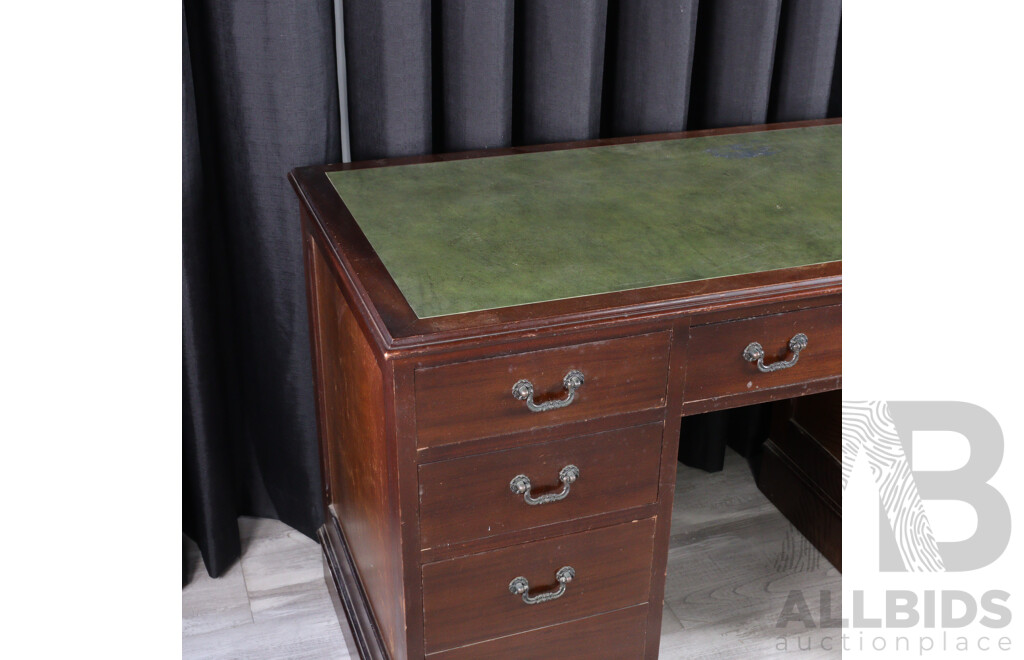 Victorian Twin Pedestal Nine Drawer Writing Desk