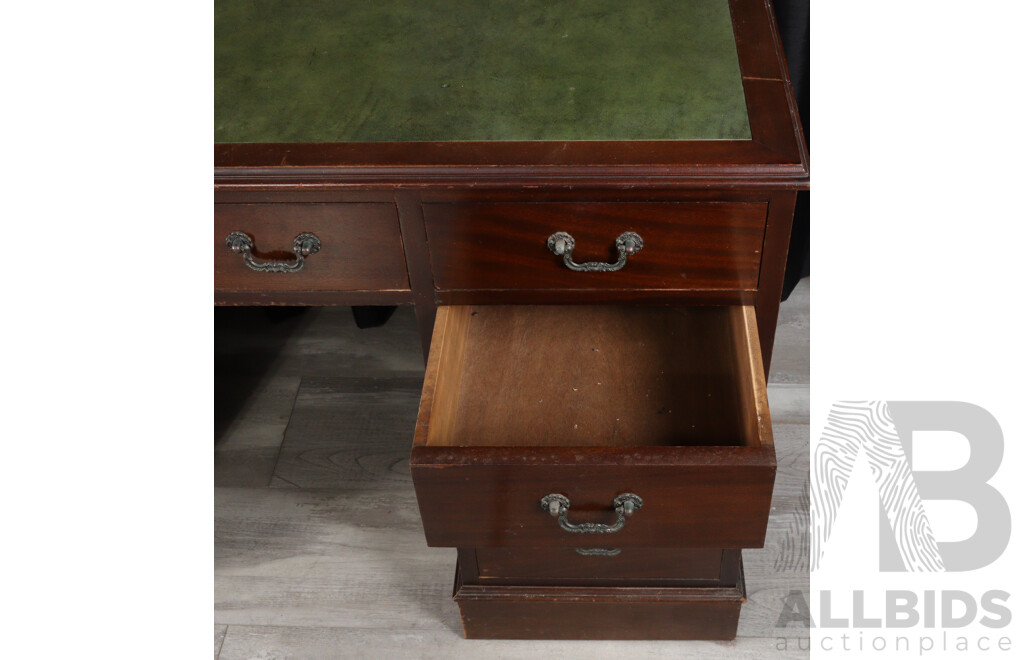 Victorian Twin Pedestal Nine Drawer Writing Desk