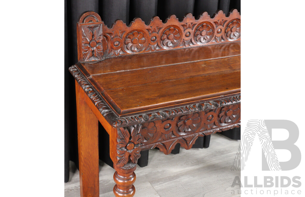 Oak Gothic Style Carved Console Table