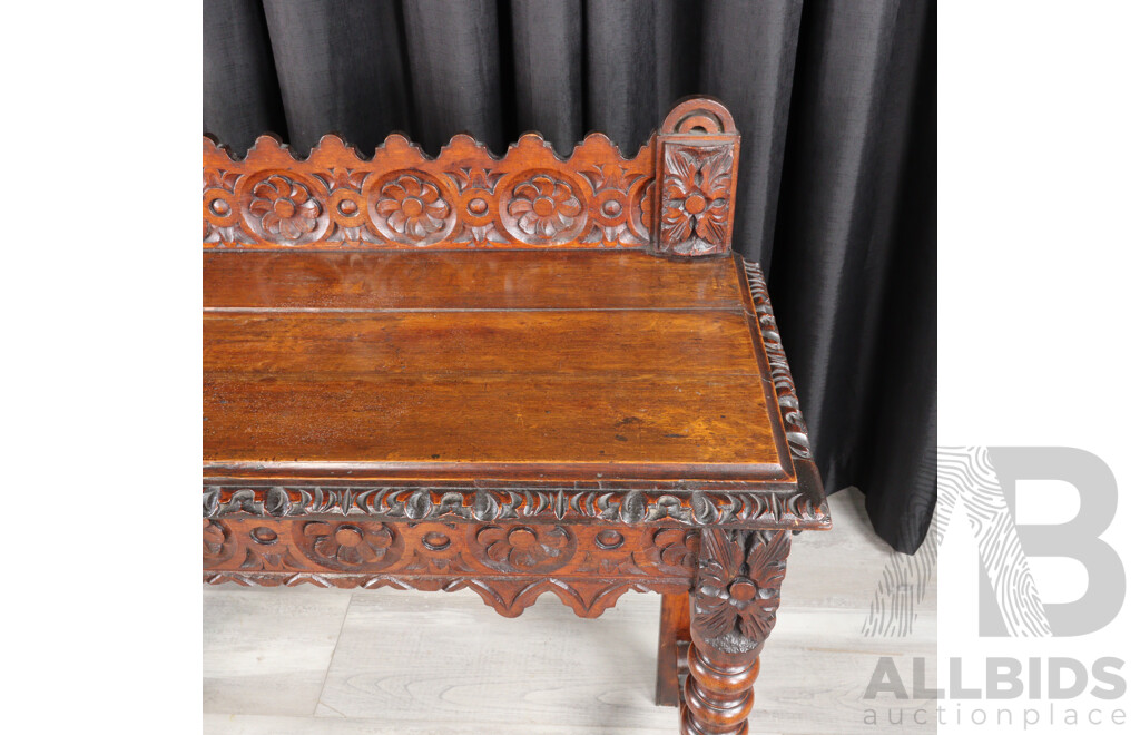 Oak Gothic Style Carved Console Table