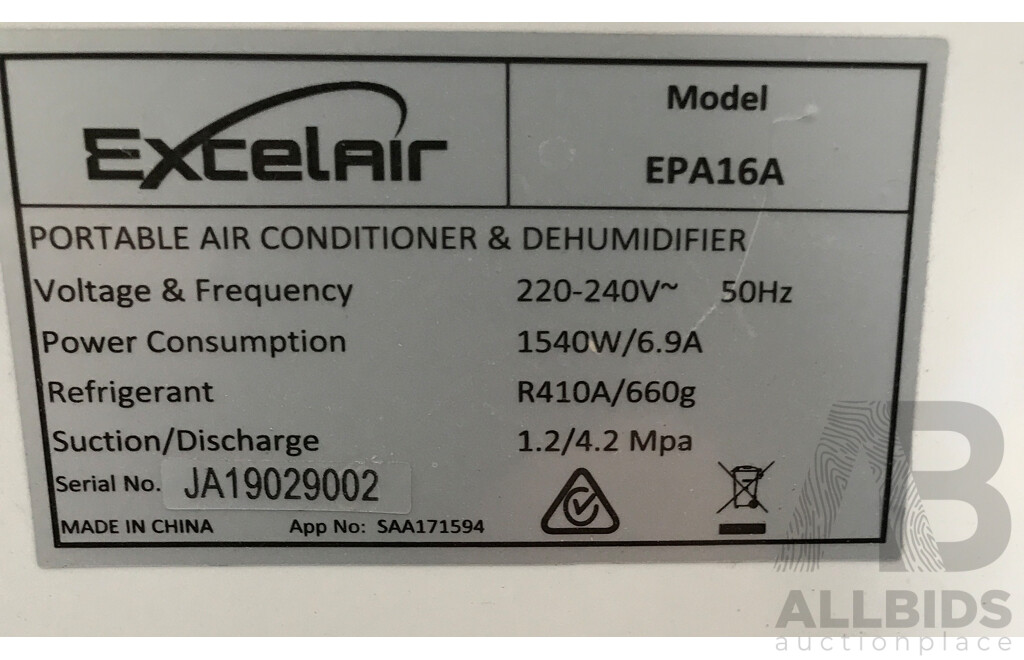 ExcelAir Portable Air Conditioner and Dehumidifier