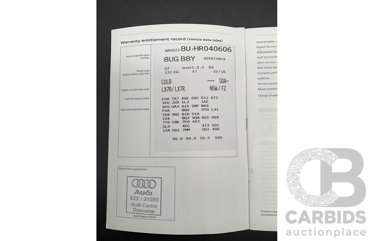 01/2017 Audi Q3 2.0 TFSI Quattro Sport (132kW AWD) 8U MY17 4d Wagon Monsoon Grey Metallic Turbo 2.0L