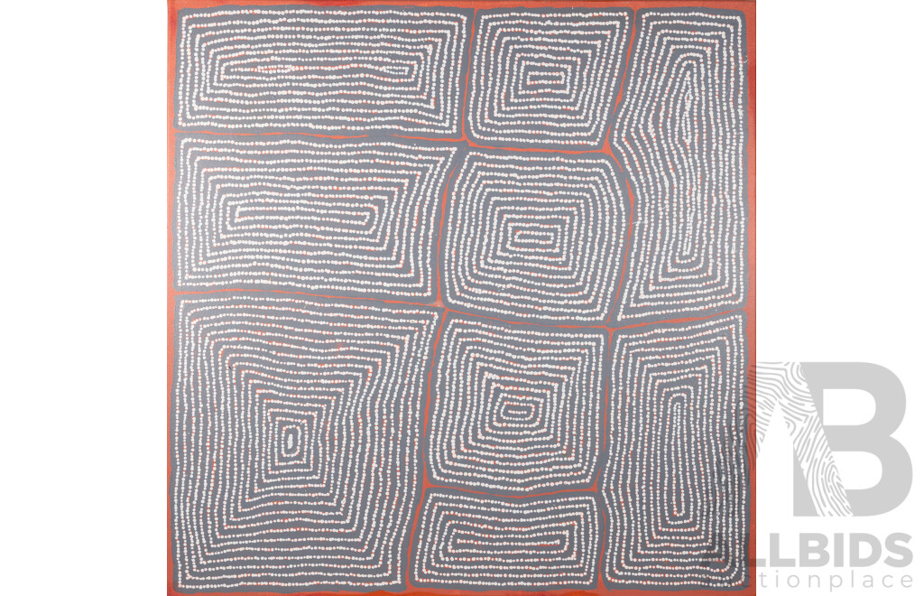 Thomas Tjapaltjarri, (20th Century, Indigenous-Australian, C1964-2024), Tingari (2022), Original Acrylic on Canvas, 104 x 102 cm
