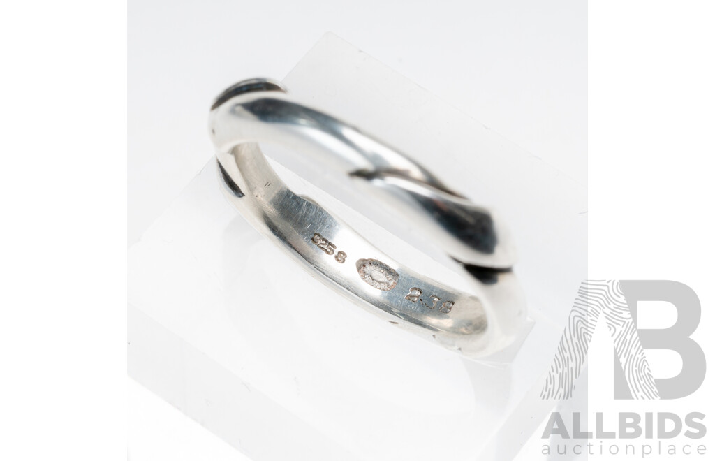 GEORG JENSEN Sterling Silver Ring, Patterned and Hallmarked # 238, Size O, 4.49 Grams