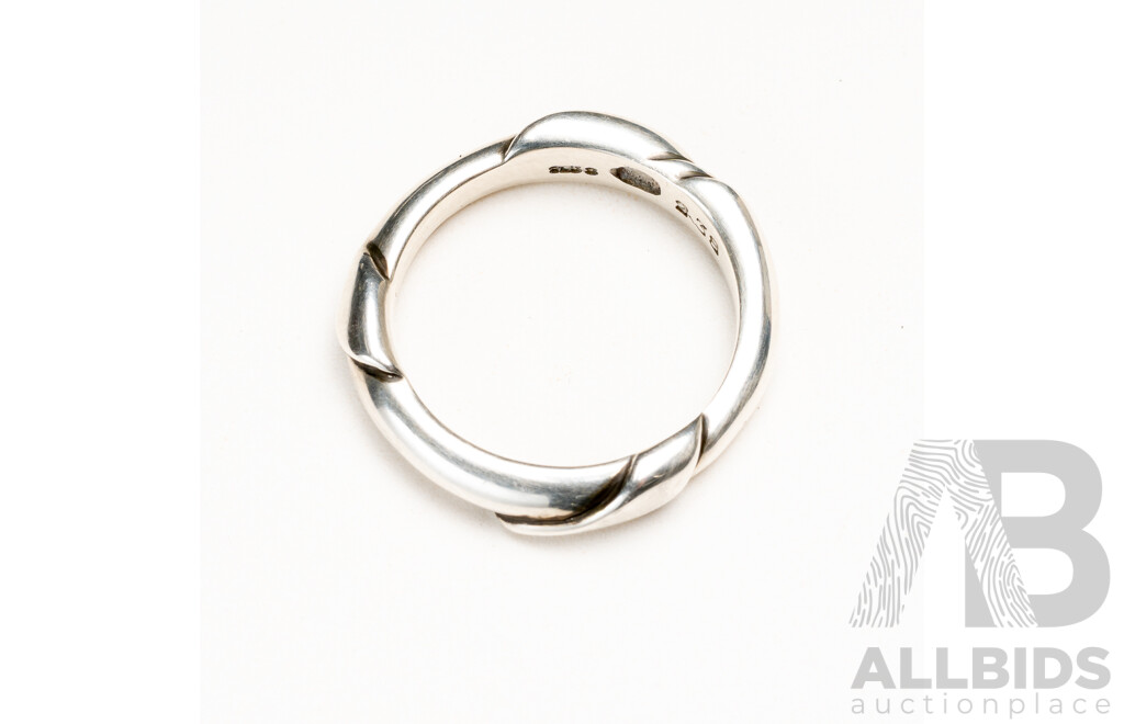 GEORG JENSEN Sterling Silver Ring, Patterned and Hallmarked # 238, Size O, 4.49 Grams