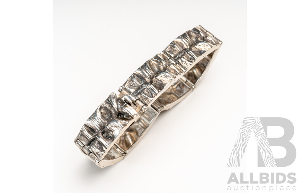 Sterling Silver Vintage Matti J Hyvarinen Finland “Sea in the Moonlight” Brutalist Bracelet, (1973), 18cm, 41.04 Grams