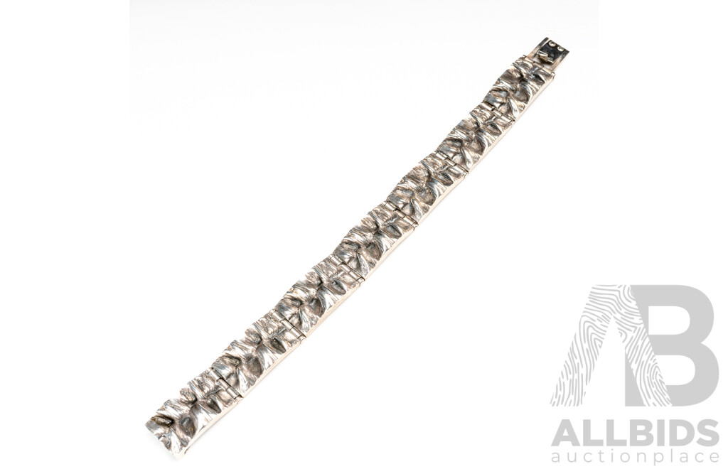 Sterling Silver Vintage Matti J Hyvarinen Finland “Sea in the Moonlight” Brutalist Bracelet, (1973), 18cm, 41.04 Grams