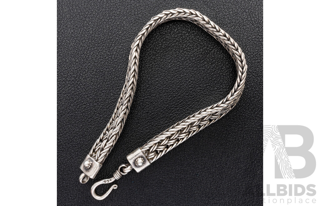 Sterling Silver Vintage Woven Plat Bracelet, 20.5cm, 29.22 Grams