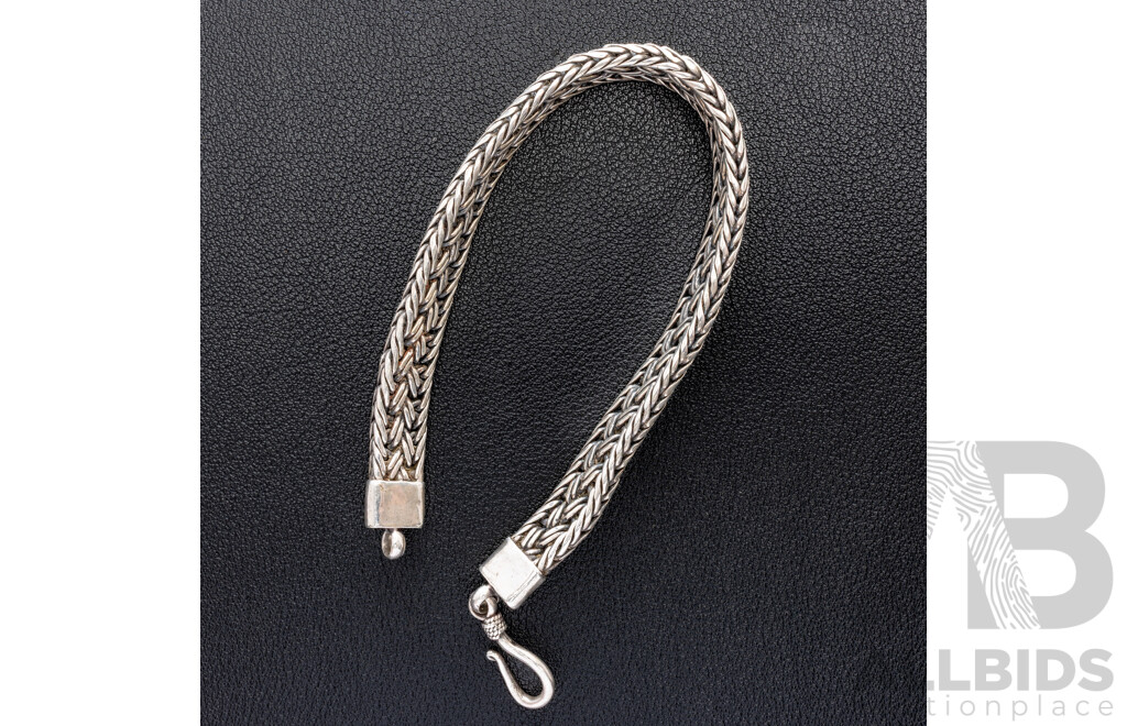 Sterling Silver Vintage Woven Plat Bracelet, 20.5cm, 29.22 Grams