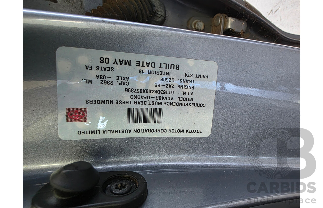 5/2008 Toyota Camry Altise ACV40R 07 UPGRADE 4d Sedan Blue 2.4L