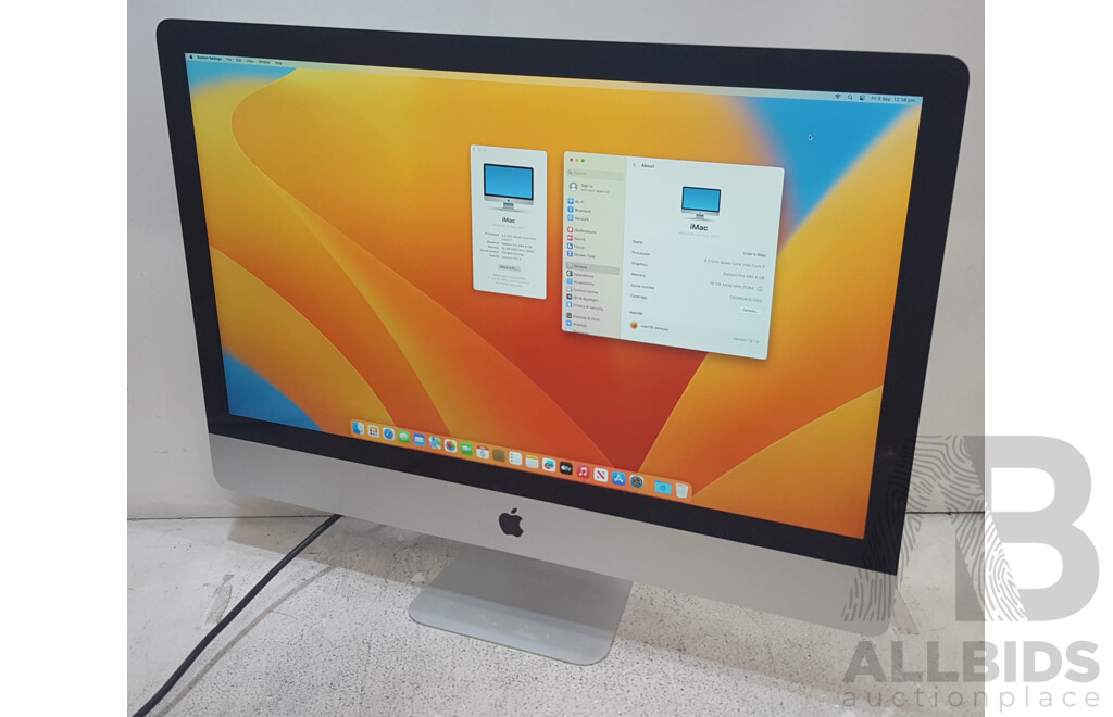 Apple (A1419) Intel Core i7 (7700K) 4.20GHz-4.50GHz 4-Core CPU 27-Inch Retina 5K iMac (Mid-2017)