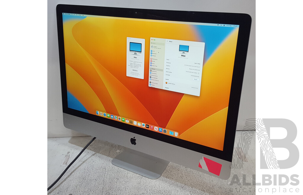 Apple (A1419) Intel Core i7 (7700K) 4.20GHz-4.50GHz 4-Core CPU 27-Inch Retina 5K iMac (Mid-2017)