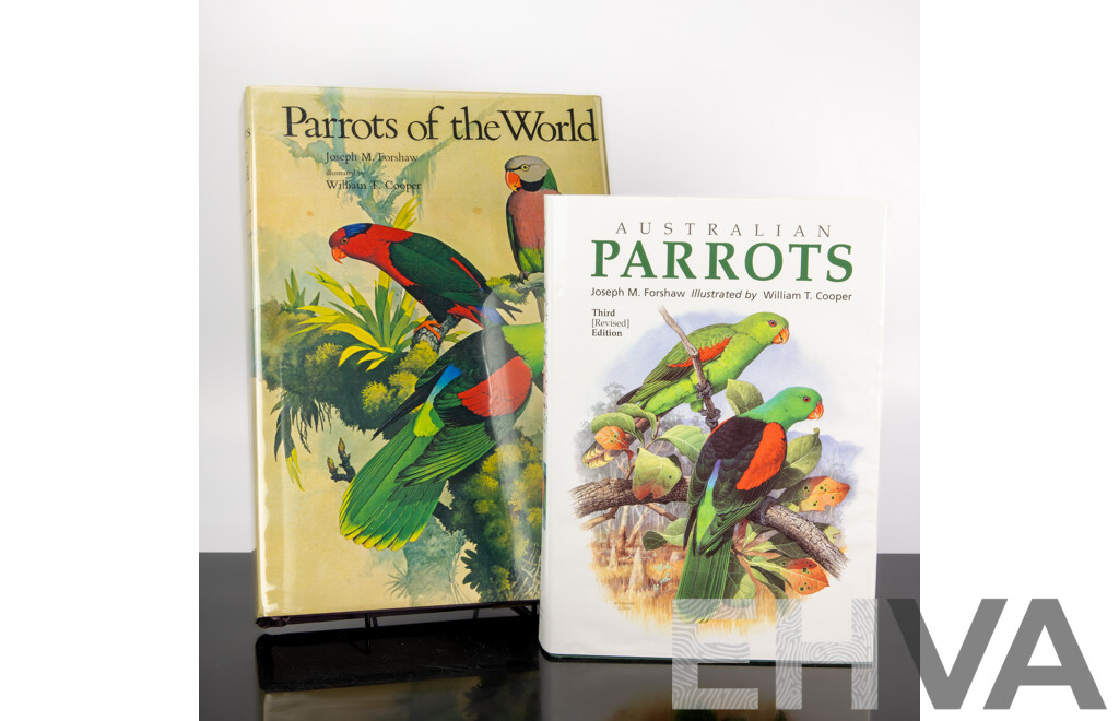 First Edition, Parrots of the World, J M Forshaw, William T Cooper, Lansdowne 1973, Cloth Bound Hardcover with Gilt Spine and Dust Jacket, Along with Australian Parrots, Same Contributors