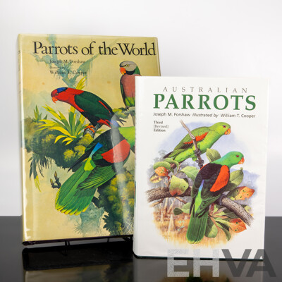 First Edition, Parrots of the World, J M Forshaw, William T Cooper, Lansdowne 1973, Cloth Bound Hardcover with Gilt Spine and Dust Jacket, Along with Australian Parrots, Same Contributors