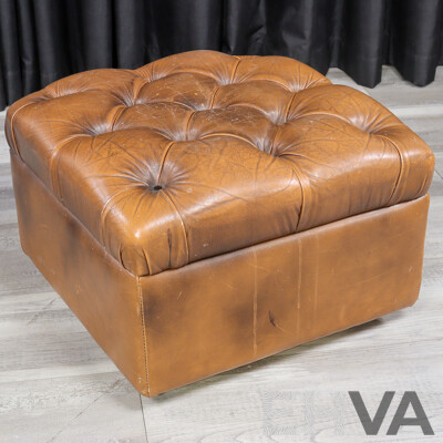 Pair of Leather Wingback Armchairs with Lift Top Ottomans