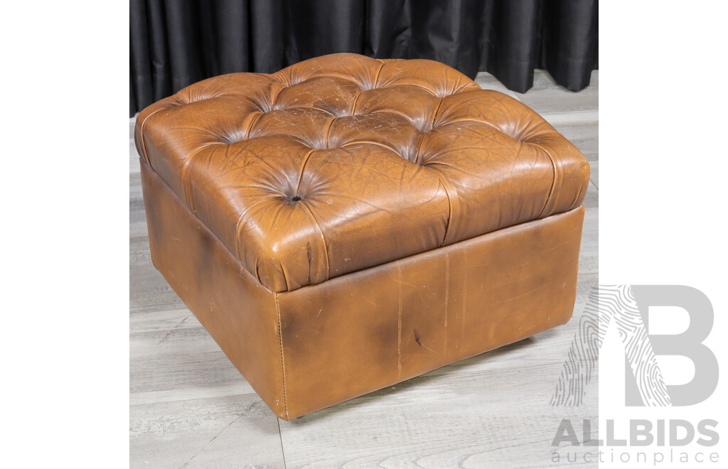 Pair of Leather Wingback Armchairs with Lift Top Ottomans
