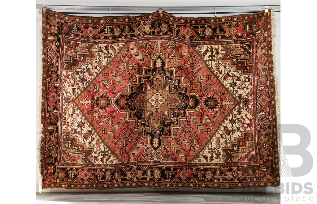 Vintage Hand Knotted Persian Wool Carpet with Geometric Design