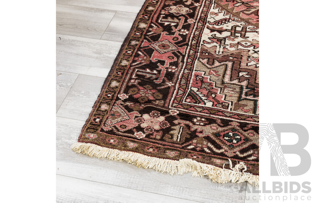 Vintage Hand Knotted Persian Wool Carpet with Geometric Design