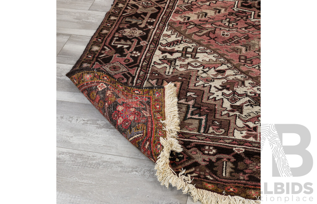 Vintage Hand Knotted Persian Wool Carpet with Geometric Design