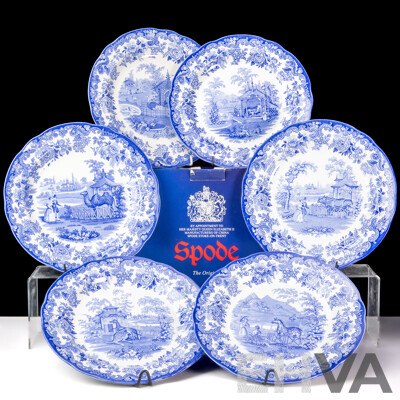 Collection Four Spode Porcelain Blue Room Collection Plates in Original Box Along with Spode Italian Plate & Four Other Blue & White Examples